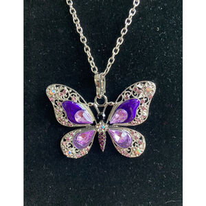Purple Rhinestone Enamel Butterfly necklace